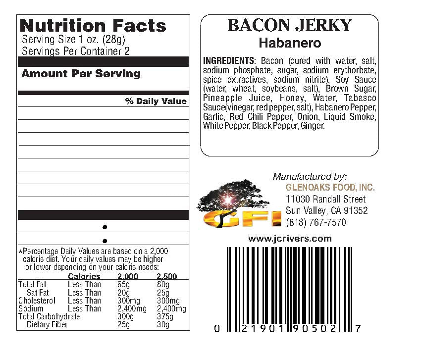 J.C. Rivers Habanero Bacon Jerky Nutritional Information