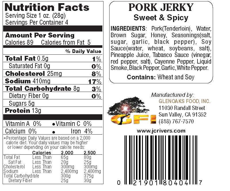 Sweet and Spicy Pork Jerky Nutritional Information