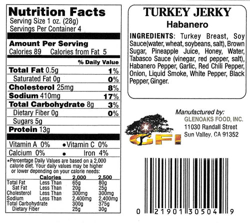 Habanero Turkey Jerky Nutritional Information