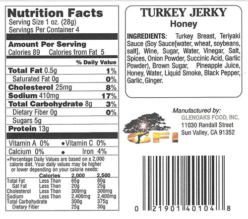 Honey Turkey Jerky Nutritional Information