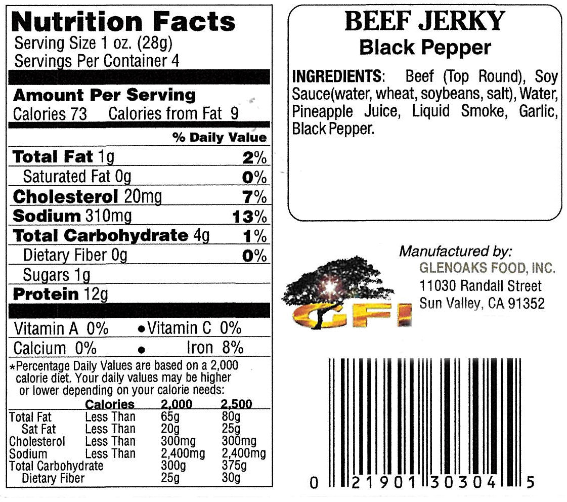 Black Pepper Beef Jerky Nutritional Information