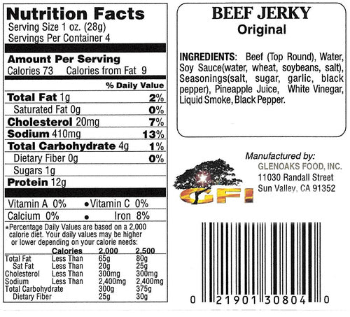 Original Beef Jerky Nutritional Information